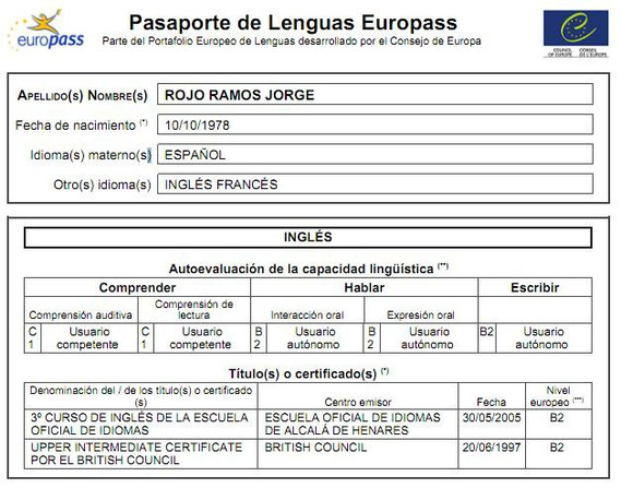 Pasaporte de Lenguas del PE